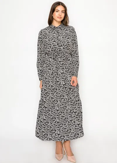 Yal New York Lightweight Black Floral Tie Waist Dress