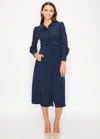 Yal New York Long-sleeve Navy Corduroy Shirt Dress In Blue