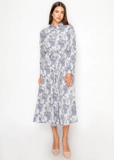 Yal New York Long-sleeve Marble Print Dress - Blue In Transparent