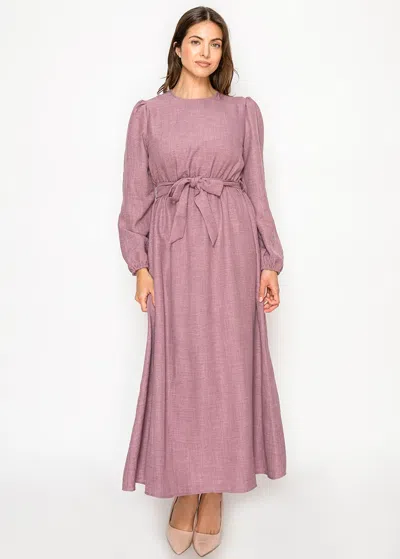 Yal New York Mauve Modest Maxi Dress With Long Sleeves In Pink