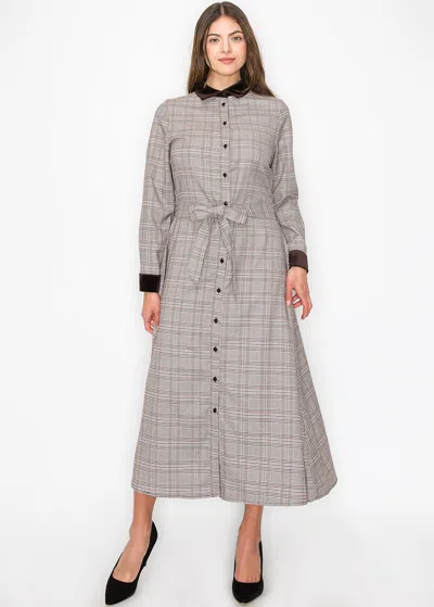 Yal New York Mauve Plaid Maxi Shirt Dress In Multi