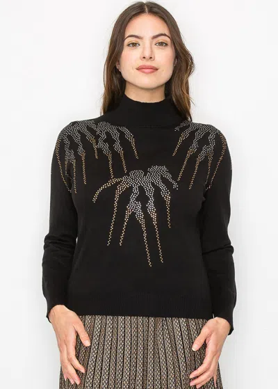 Yal New York Metallic Accent High-neck Sweater In Black