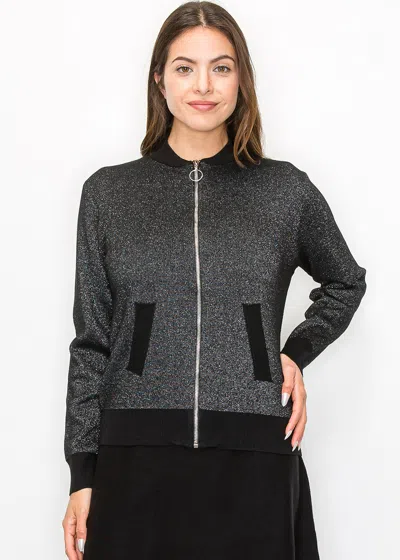 Yal New York Metallic Silver Knit Bomber Jacket