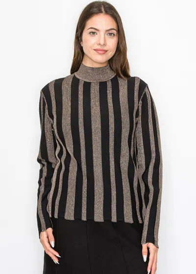 Yal New York Metallic Stripe Mock Neck Top In Black