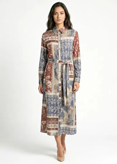 Yal New York Mixed Paisley Print Midi, Button-through & Sash In White