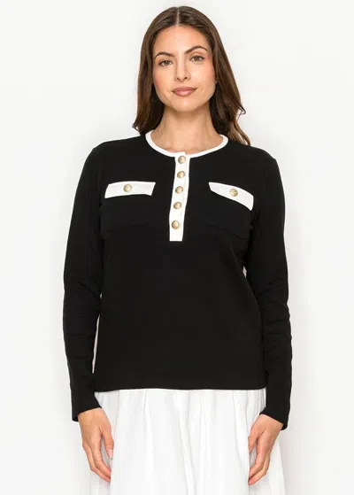 Yal New York Modest Black & White Button Accent Tee
