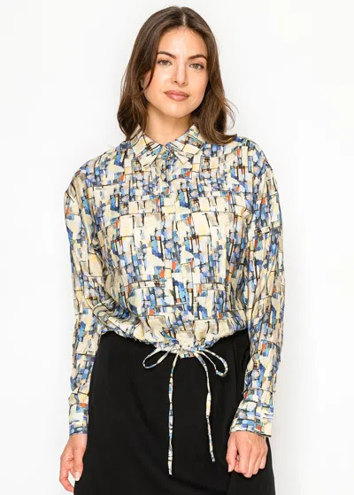 Yal New York Modest Multi Print Button Down Blouse