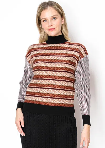 Yal New York Multi-pattern Rust And Black Sweater