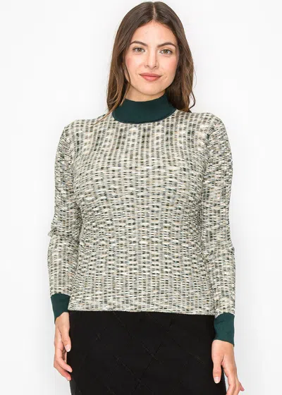 Yal New York Multi-tone Knit Sweater With High Neck In Green