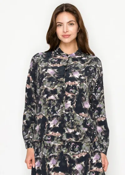Yal New York Multicolor Brushstroke Print Button-down Blouse In Black