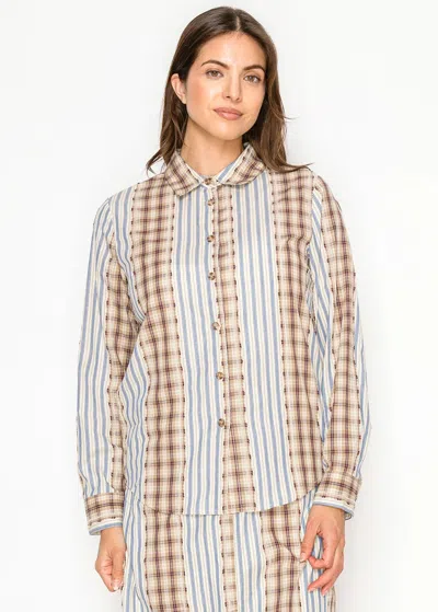 Yal New York Multi-pattern Cotton Modest Shirt In Brown