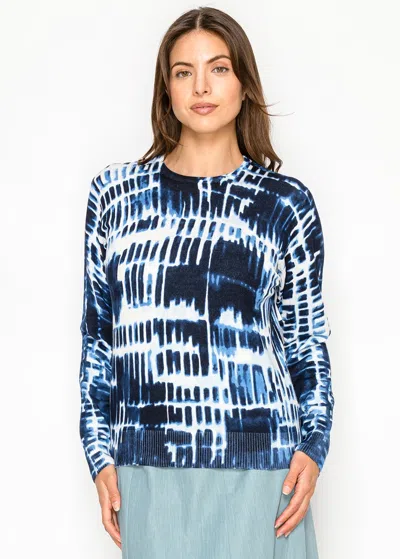 Yal New York Navy Abstract Print Knit Sweater In Blue