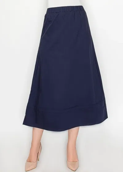 Yal New York Navy A-line Skirt, Midi Length, Pure Cotton In Blue