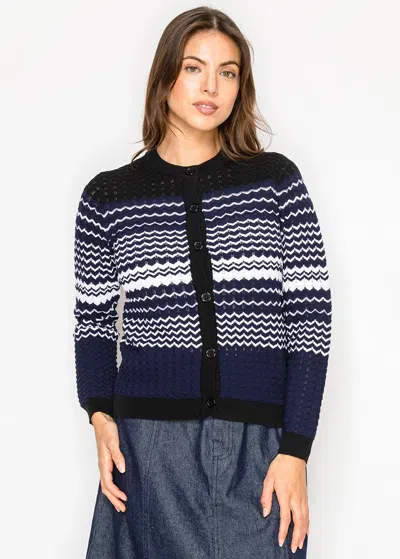 Yal New York Navy And White Knit Button Cardigan In Blue