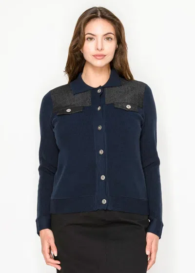 Yal New York Navy Contrast Panel Cardigan In Blue