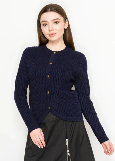 Yal New York Navy Crew Neck Cardigan In Blue