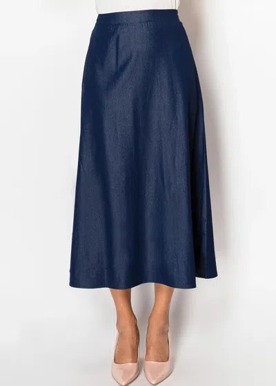 Yal New York Navy Denim Midi Skirt In Multi