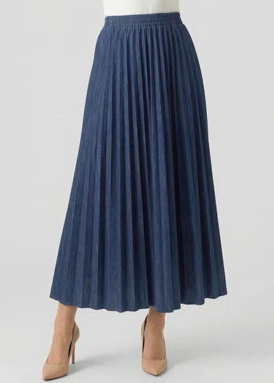 Yal New York Navy Denim Pleated Midi Skirt In Multi