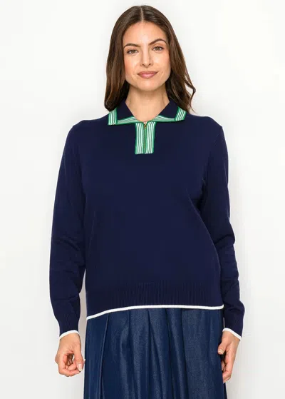 Yal New York Navy Knit Sweater With Contrast Collar In Blue