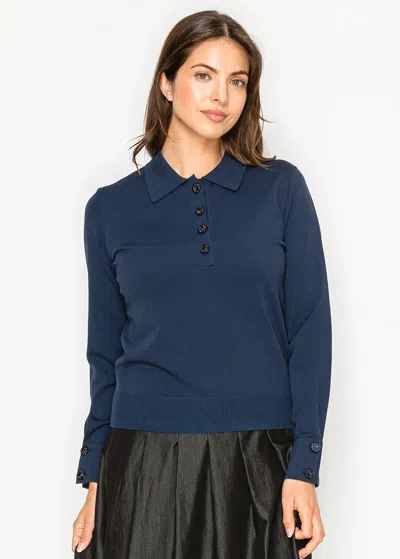 Yal New York Navy Knit Sweater With Polo Collar In Blue