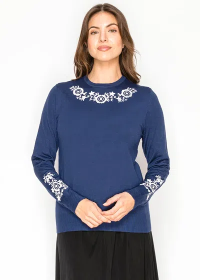 Yal New York Navy Knit With White Floral Detail In Multi