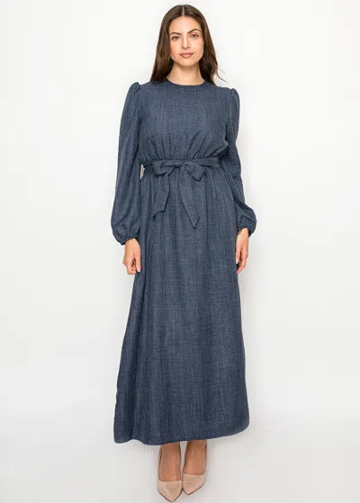 Yal New York Navy Long Sleeve Belted Maxi Dress In Blue