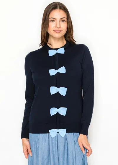 Yal New York Navy Long Sleeve Sweater - Bow Detail In Blue