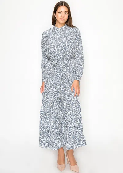 Yal New York Navy Modest Tiered Maxi Dress In Blue