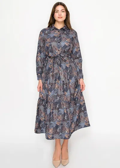Yal New York Navy Patchwork Dress In Blue