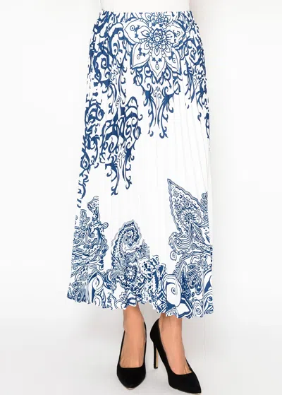 Yal New York Navy Pattern White Midi Skirt