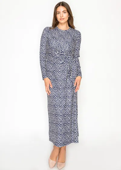 Yal New York Navy Patterned Long Sleeve Dress In Blue