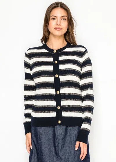 Yal New York Navy Ribbed Stripe Cardigan In Blue