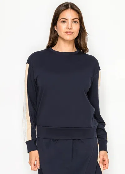 Yal New York Navy T-shirt With Contrast Stripe Sleeves In Blue