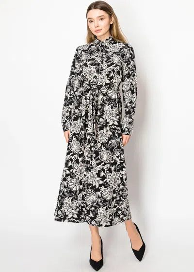 Yal New York Noir Blossom Belted Dress In Black