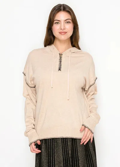 Yal New York Oatmeal Hoodie Sweater With Contrast Stitch Trim In Neutral