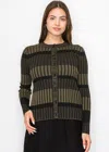 Yal New York Olive And Black Buttoned Ribbed Cardigan In Green