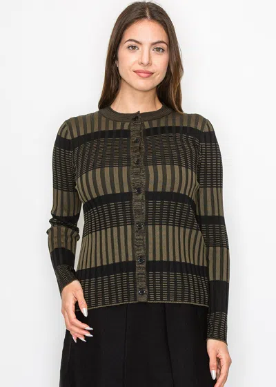 Yal New York Olive And Black Buttoned Ribbed Cardigan In Green
