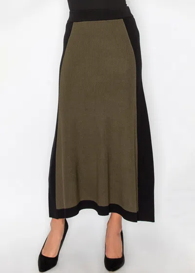 Yal New York Olive & Black Colorblock Knit Skirt In Green