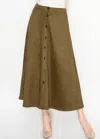 Yal New York Olive Button-front Midi Skirt In Brown