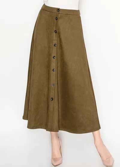 Yal New York Olive Button-front Midi Skirt In Brown
