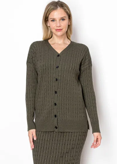 Yal New York Olive Cable Knit Button-down Cardigan In Green