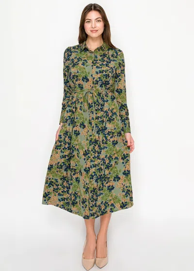 Yal New York Olive Floral Midi Dress In Green