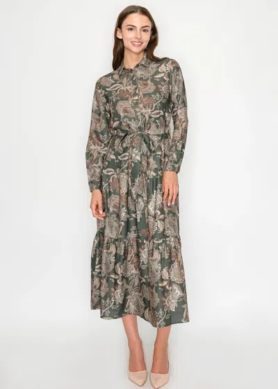 Yal New York Olive Floral Midi Dress In Green