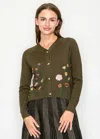 Yal New York Olive Green Cardigan With Embroidered Flowers In Green