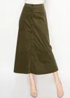 Yal New York Olive Green Midi Skirt With Buttons In Green