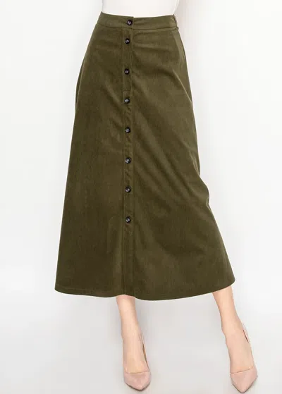 Yal New York Olive Green Midi Skirt With Buttons
