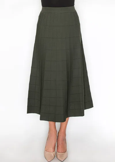 Yal New York Olive Grid A-line Knit Skirt In Green