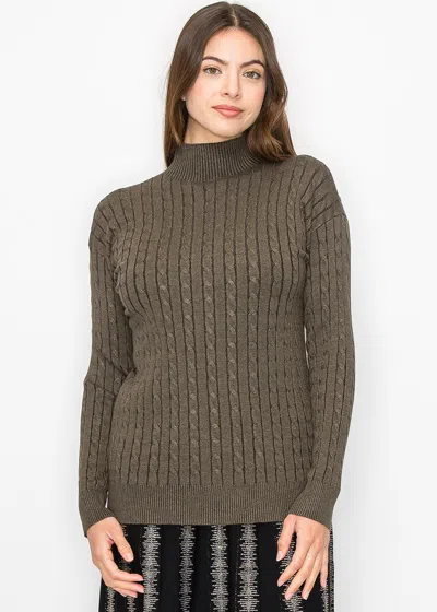 Yal New York Olive High Neck Cable Sweater In Green