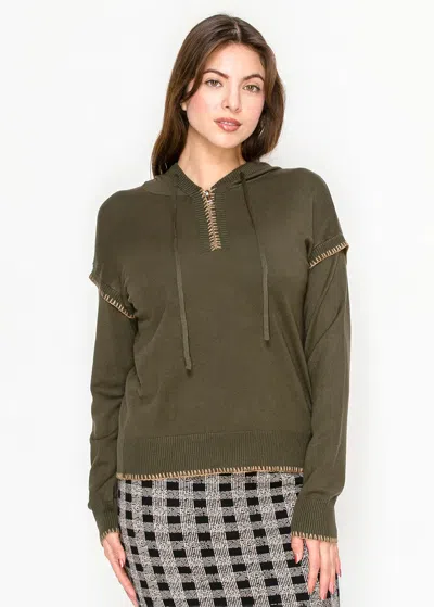 Yal New York Olive Hoodie With Stitch Detail In Green