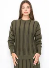 Yal New York Olive Knit Sweater With Vertical Stripes In Green